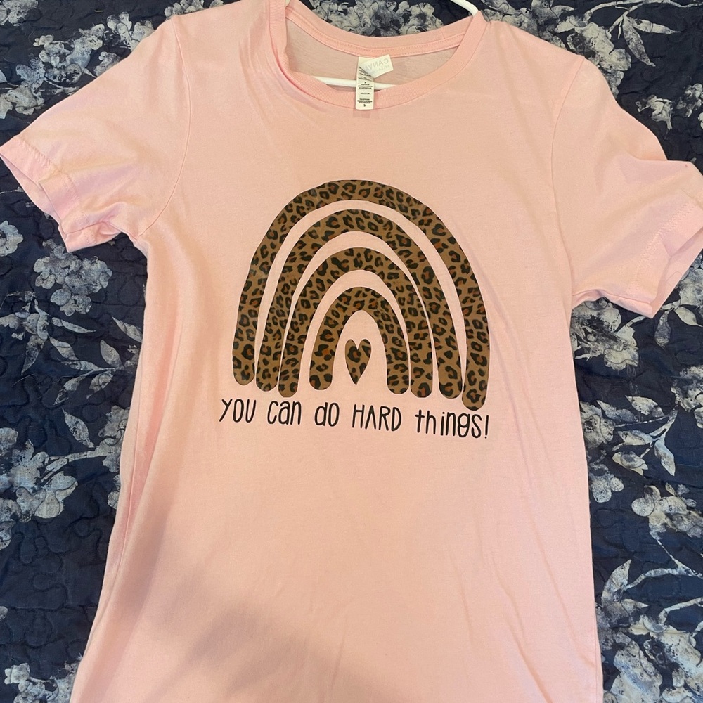Pink Teacher Tee with Leopard Print Rainbow